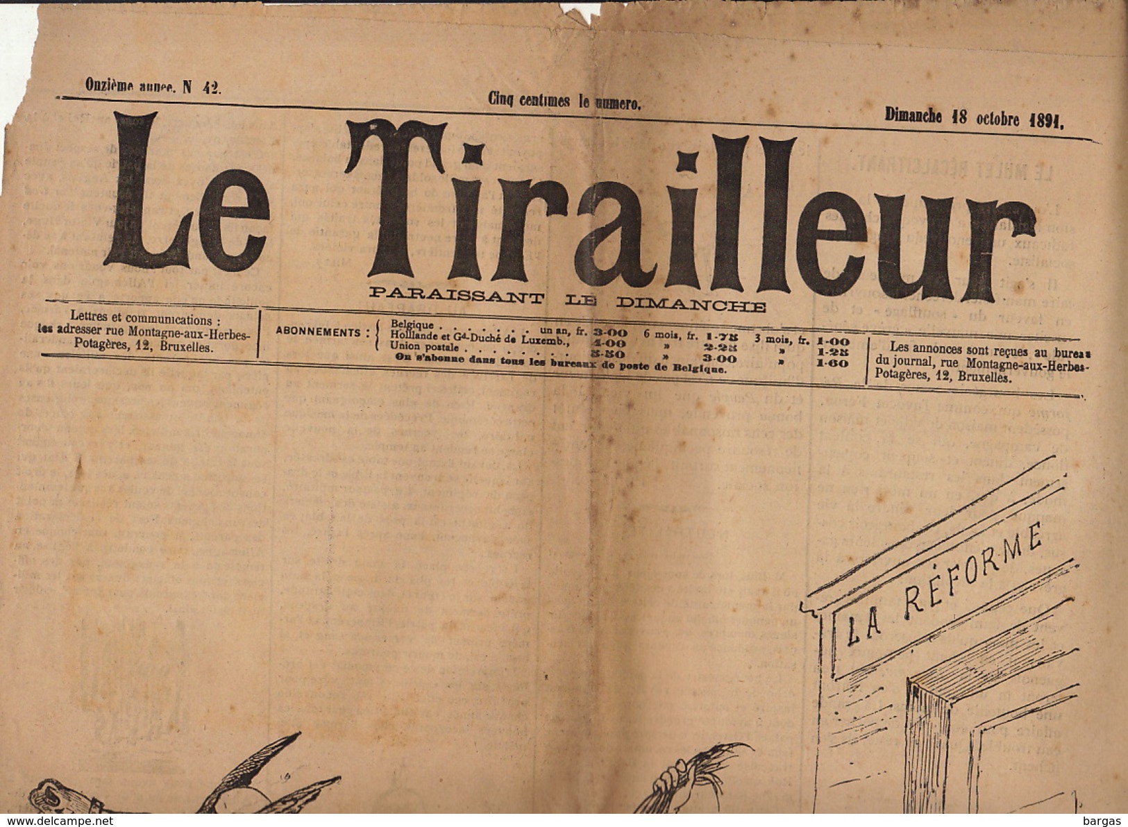 Journal Ancien LE TIRAILLEUR Caricature Politique Pleine Page La Réforme Grève Générale Les Agitateurs Bourgeois - 1850 - 1899