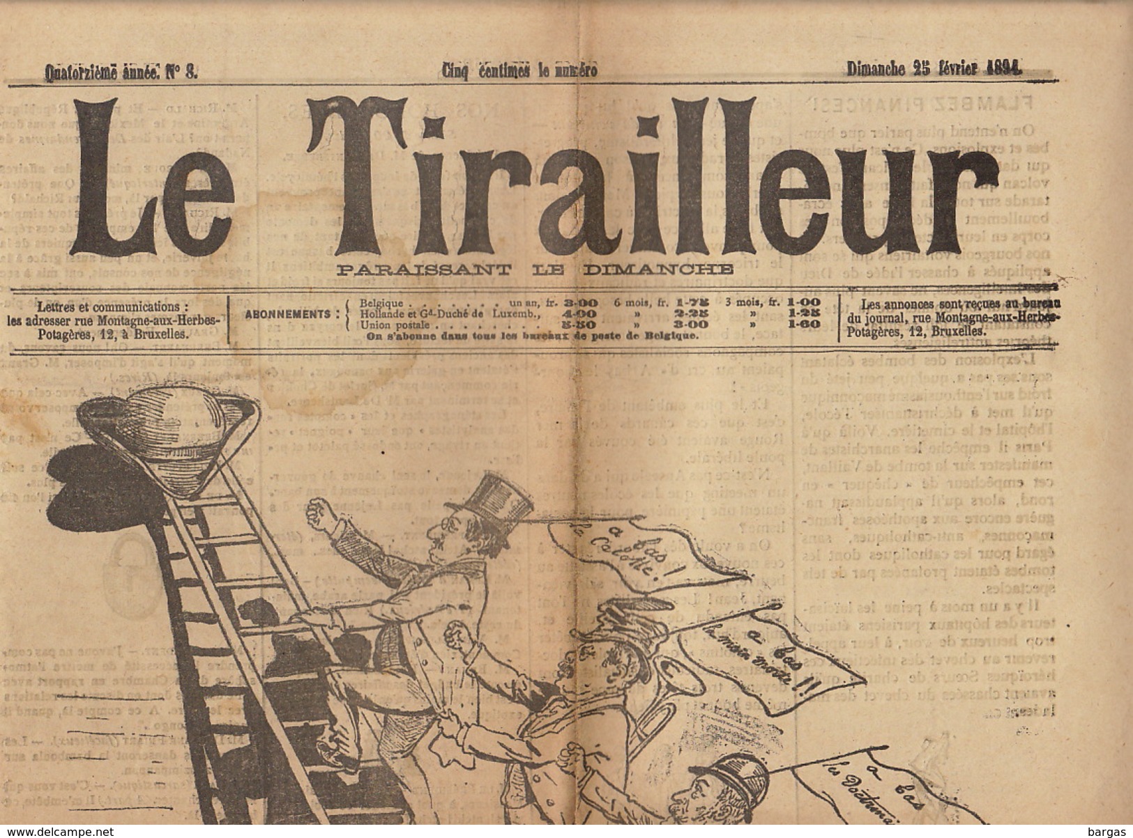 Journal Ancien LE TIRAILLEUR 1891 Caricature Politique Pleine Page L'échelle Libérale - 1850 - 1899