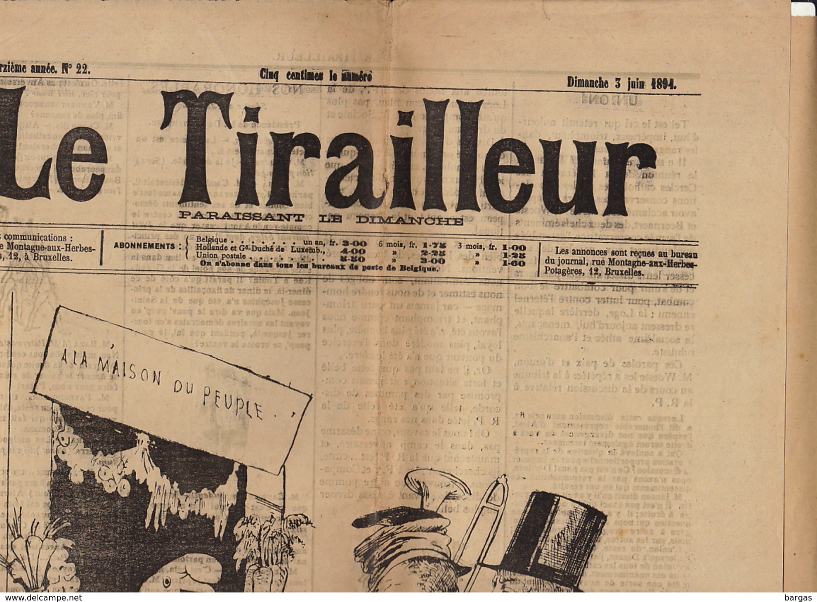 Journal Ancien LE TIRAILLEUR 1894 Caricature Politique Pleine Page La R.P. Catholique - 1850 - 1899