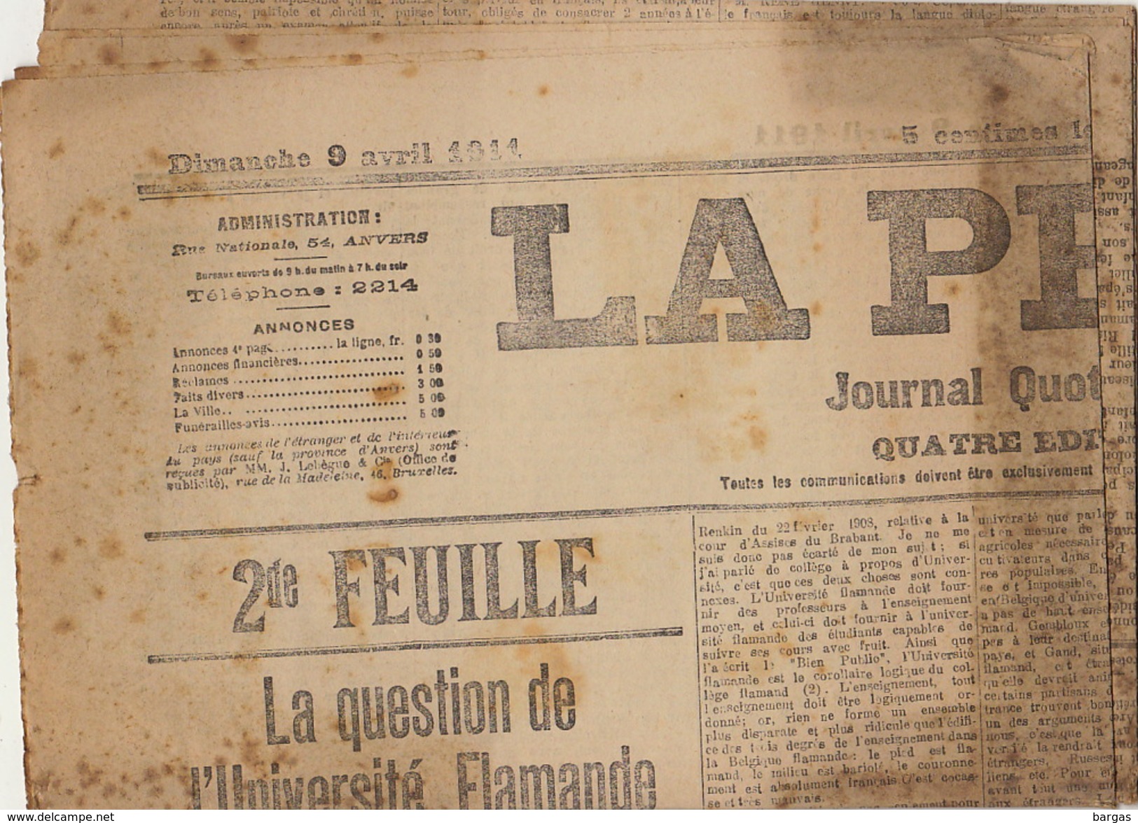 Journal Ancien Anvers LA PRESSE La Question De L'université Flamande Avril 1911 - 1850 - 1899