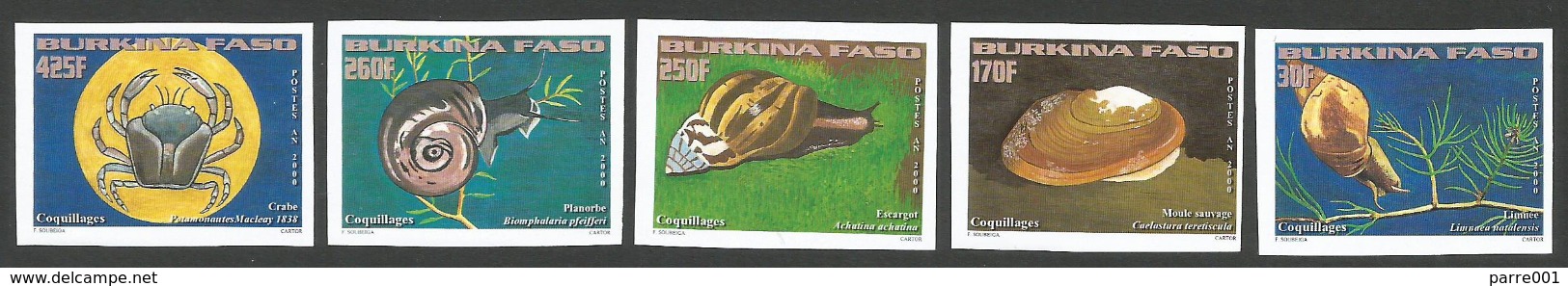 Burkina Faso 2000 Coquillages Shell Snail Crab Mussel Michel 1779-1783 Unperforated Mint - Crustaceans