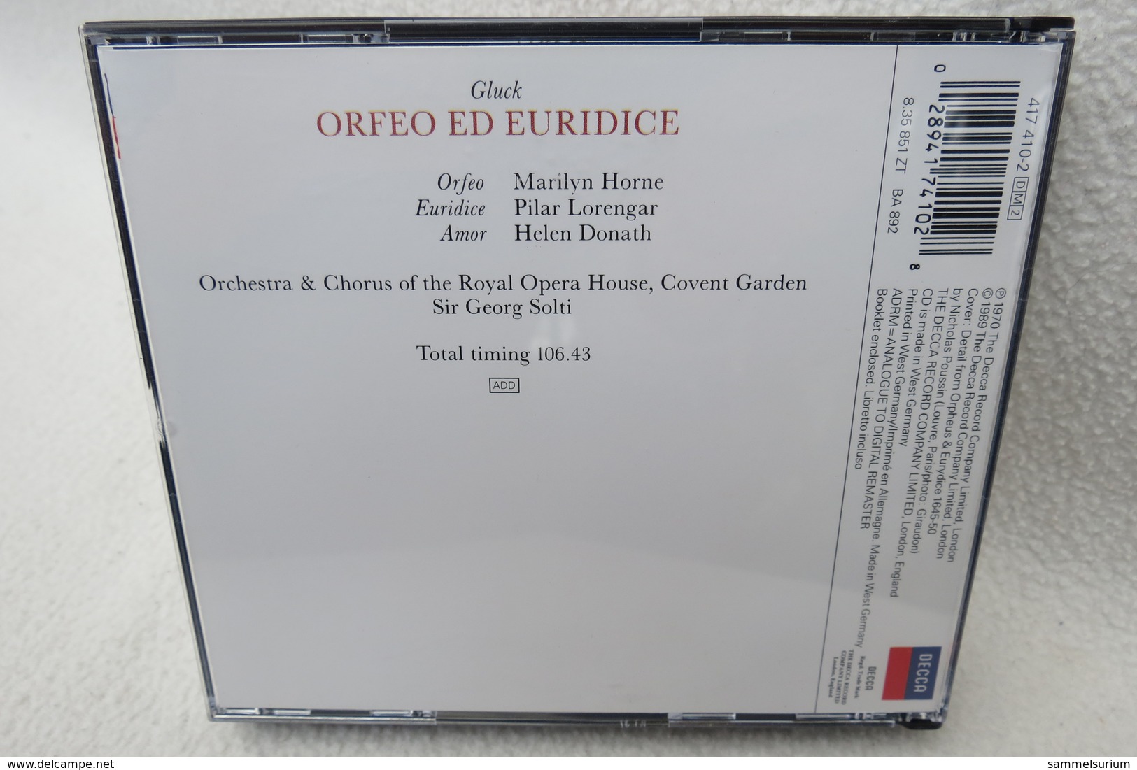 2 CDs "Orfeo Ed Euridice" Orchestra & Chorus Of The Royal Opera House, Covent Garden, Sir Georg Solti - Oper & Operette