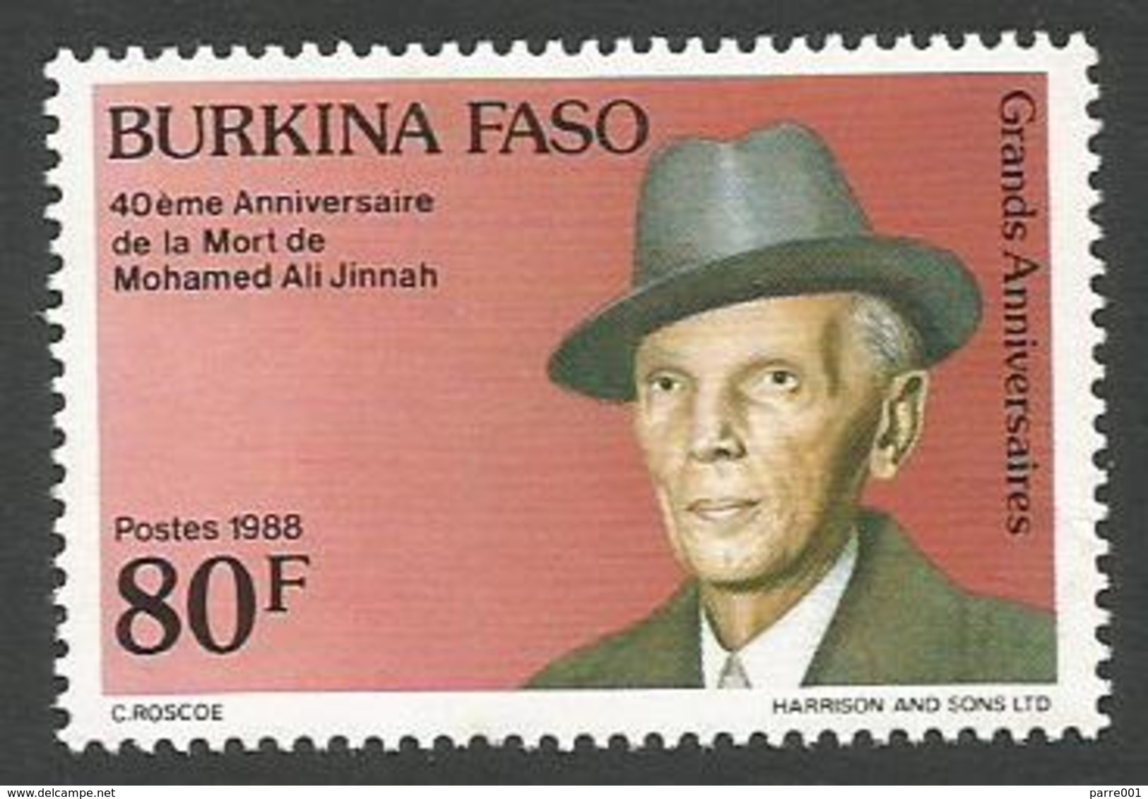 Burkina Faso 1988 Mohammed Ali Jinnah 40th Death Anniversary Michel 1190 Mint - Burkina Faso (1984-...)