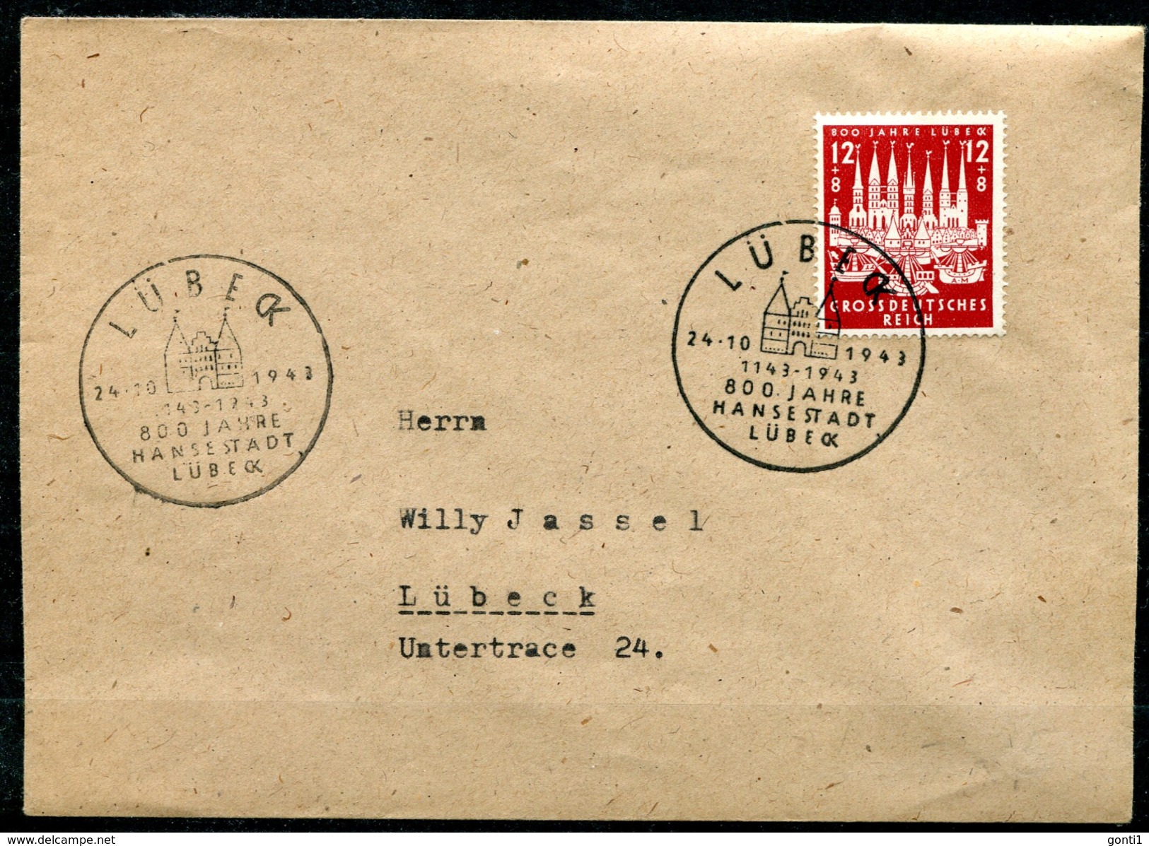 German Empires,DR 1943 First Day Cover Mi.Nr.862"800 Jahre Hansestadt Lübeck" Mit ESST"Lübeck"1 FDC  Bef. - Sonstige & Ohne Zuordnung