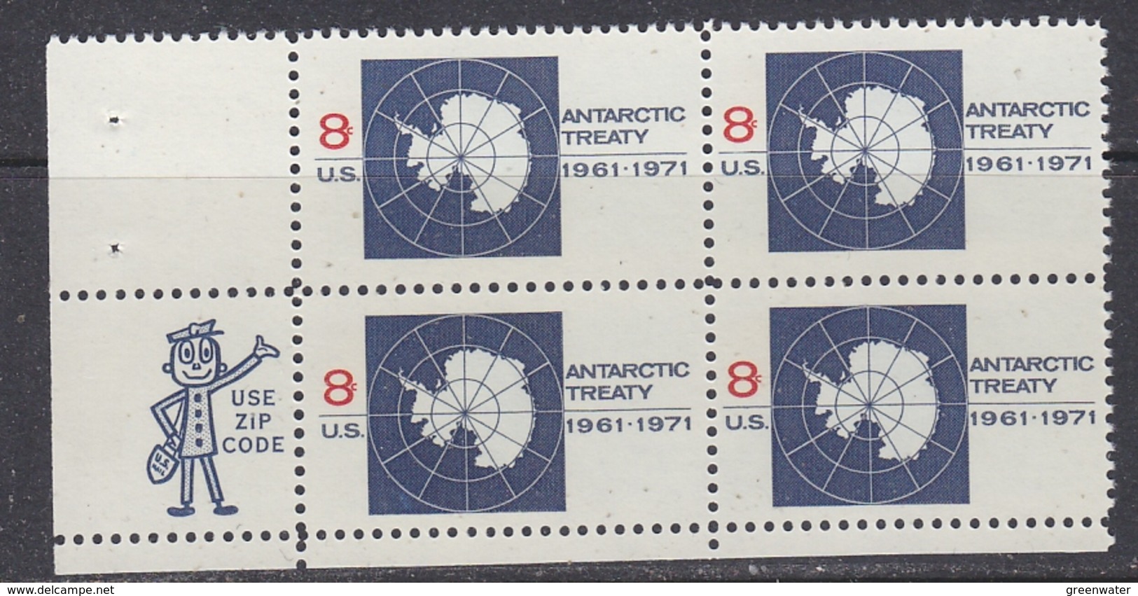 United States 1971 Antarctic Treaty 1v Bl Of 4 (+ ZIP Code)  ** Mnh  (34303) - Antarctic Treaty