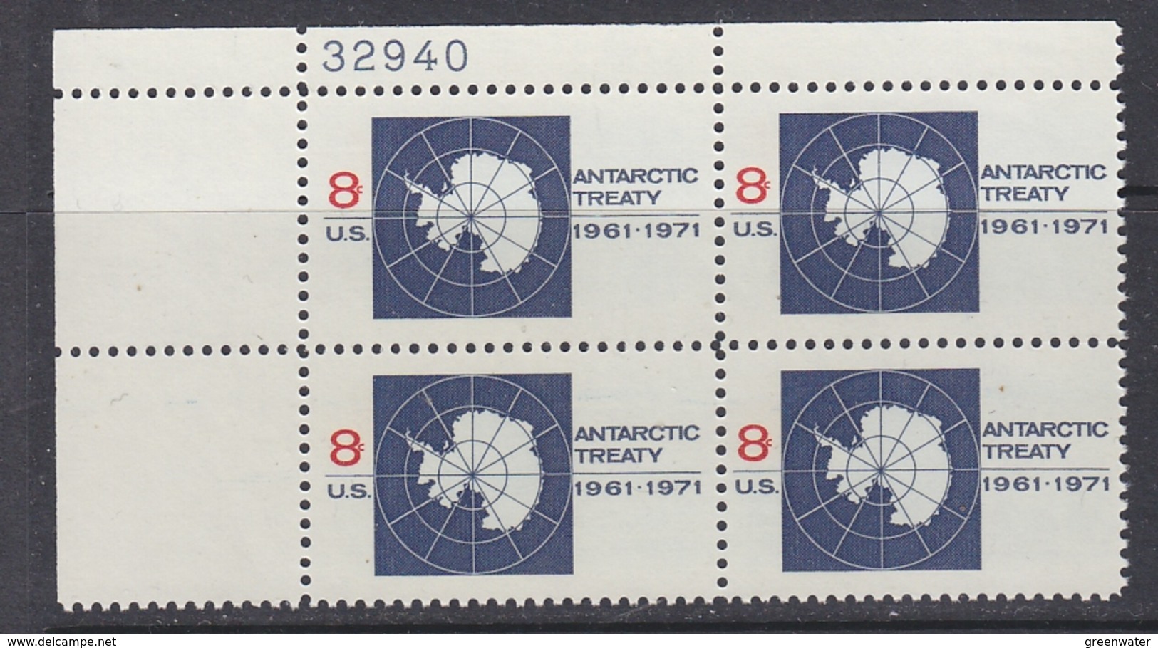 United States 1971 Antarctic Treaty 1v Bl Of 4 (sheet Number)  **mnh  (34303B) - Antarktisvertrag