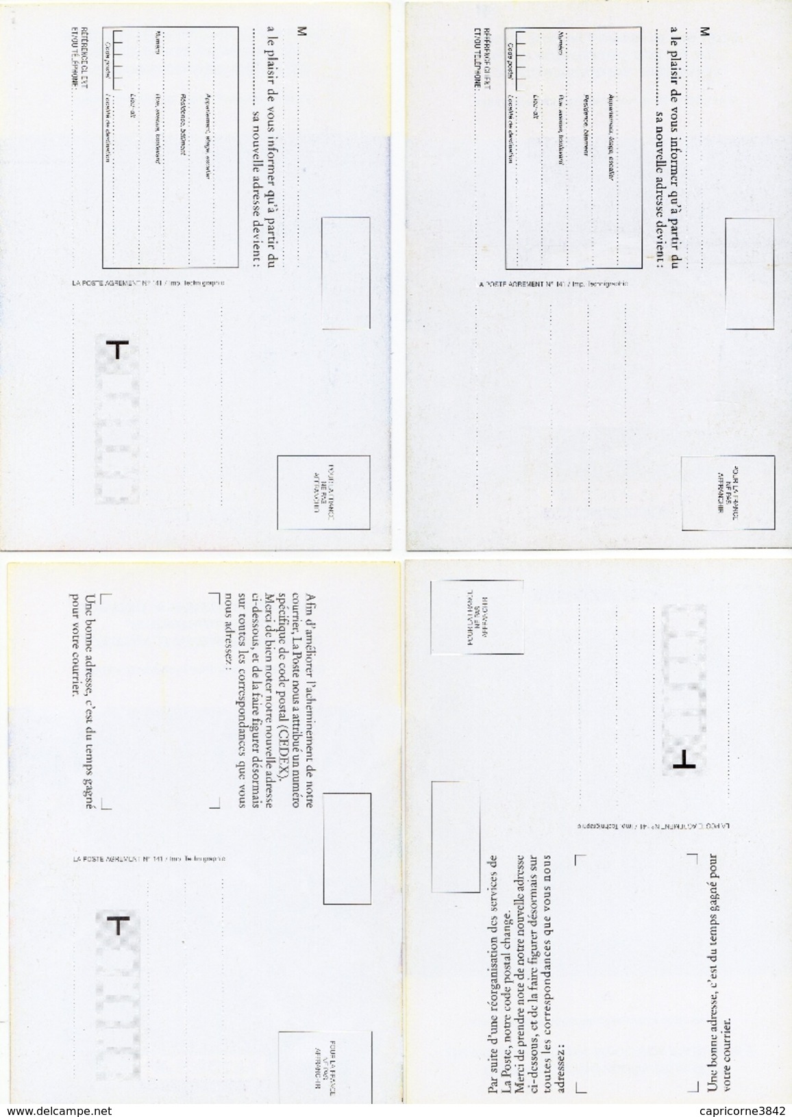 4 Cartes Changement Adresse, Code Postal, Cedex- Sujets: Indigènes Australiens-danseurs Indiens-femme Massai-mobil Home) - Documents Of Postal Services