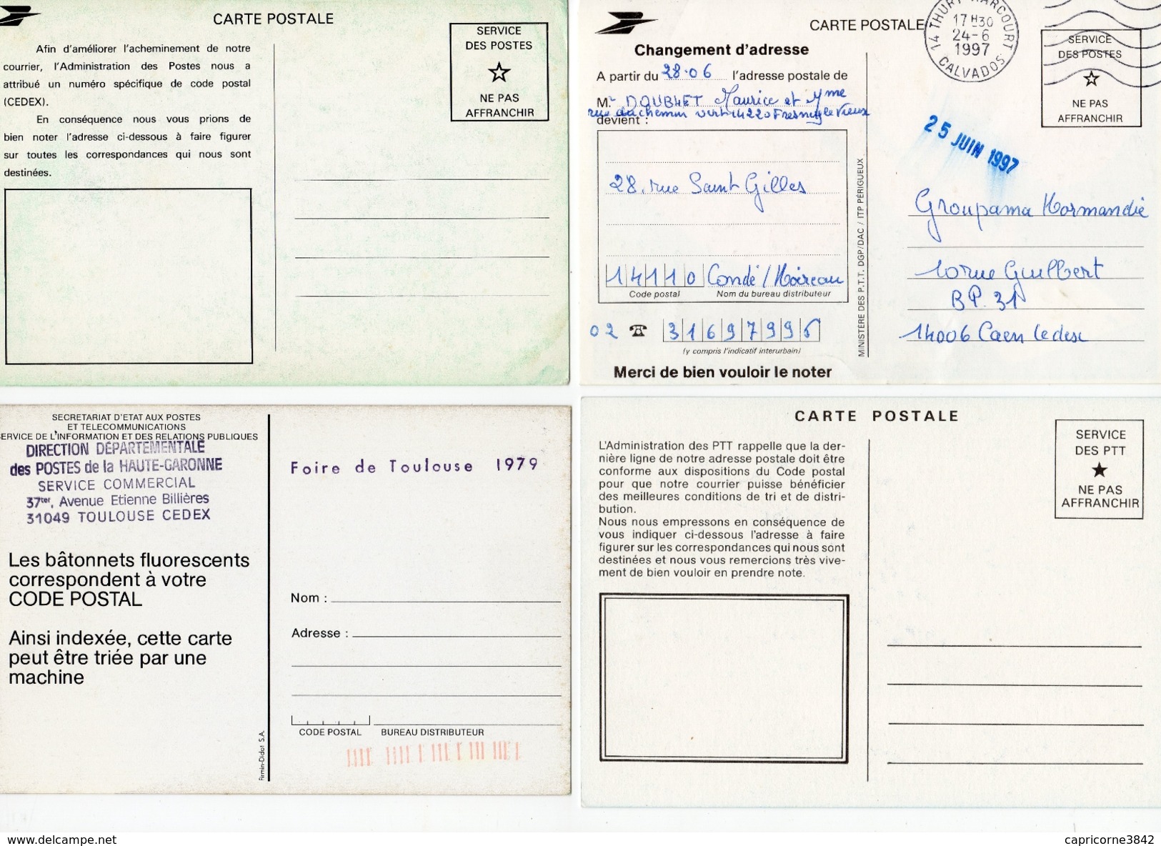 4 Cartes Changement Adresse, Code Postal - Documents De La Poste