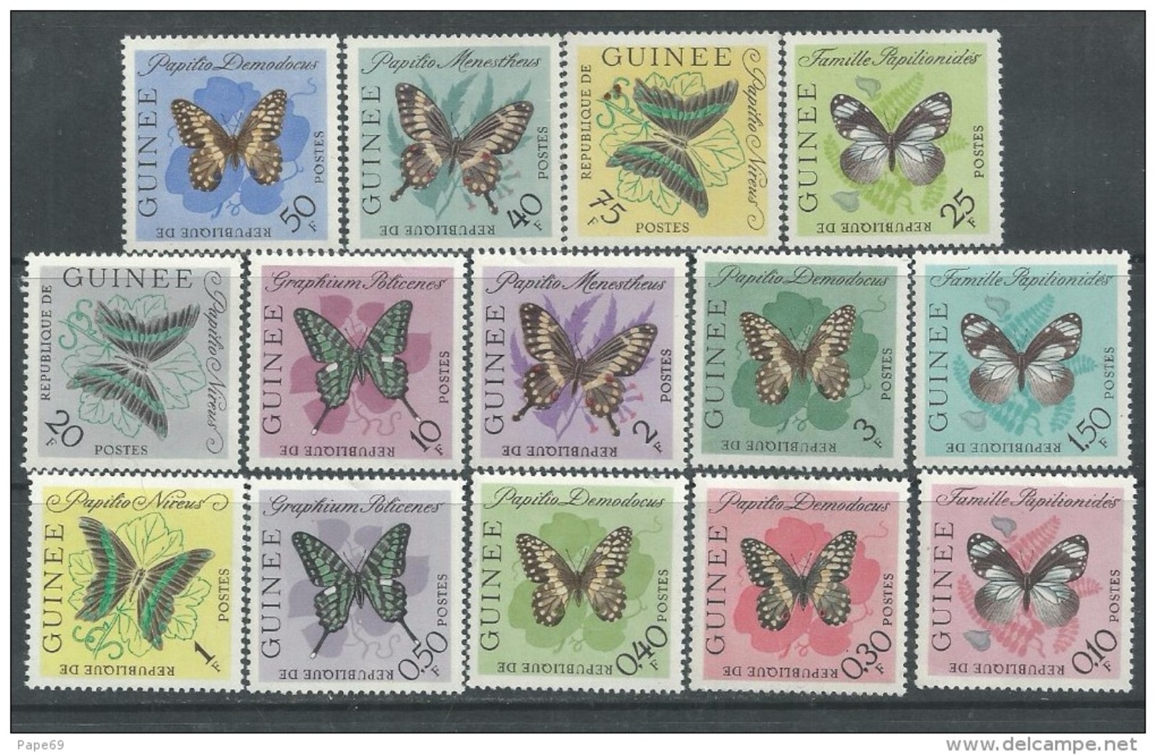 Guinée  N° 146 / 59 XX  Papillons Divers, Les 14 Valeurs Sans Charnière, TB - Guinea (1958-...)