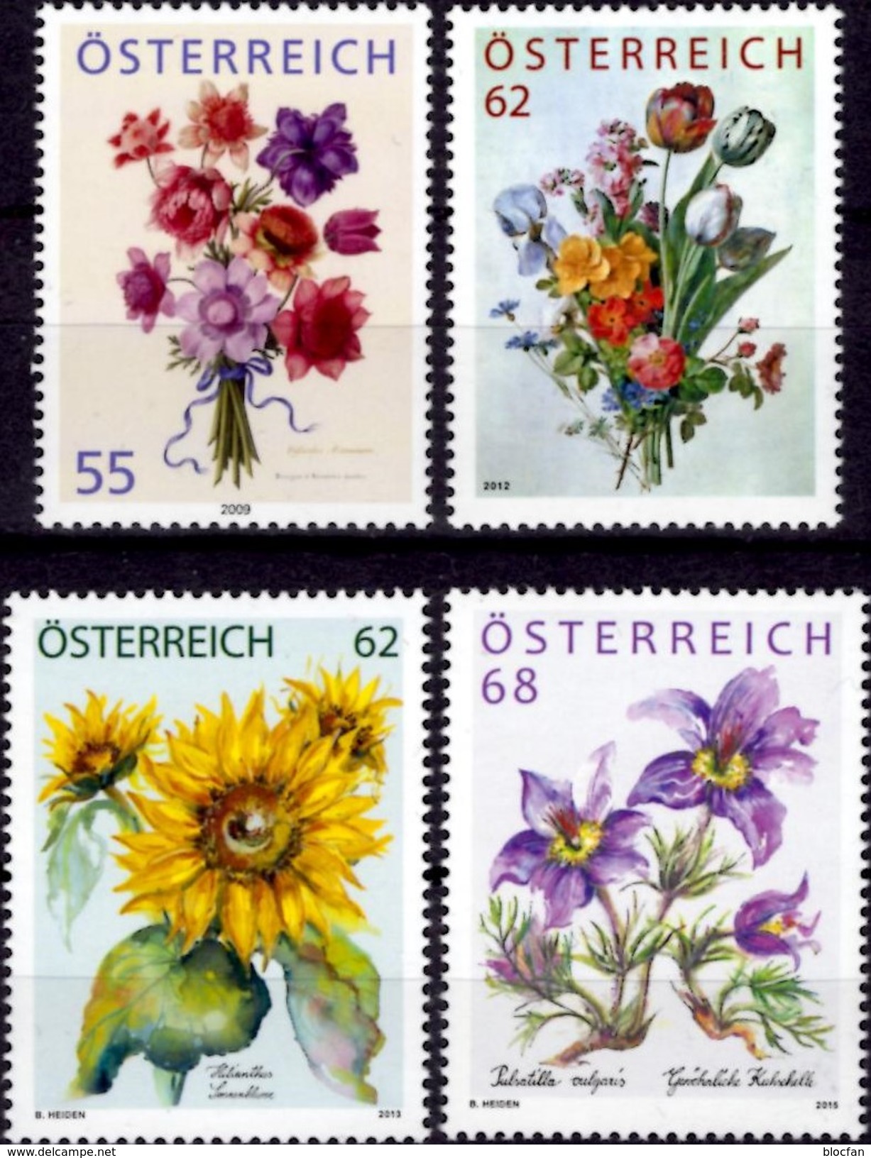 Annemone 2009 Blumenstrauß Österreich 2821,2888,2981+3199 ** 34&euro; Kuhschelle Sonnen-Blume Treuebonus Flower Austria - Toxic Plants