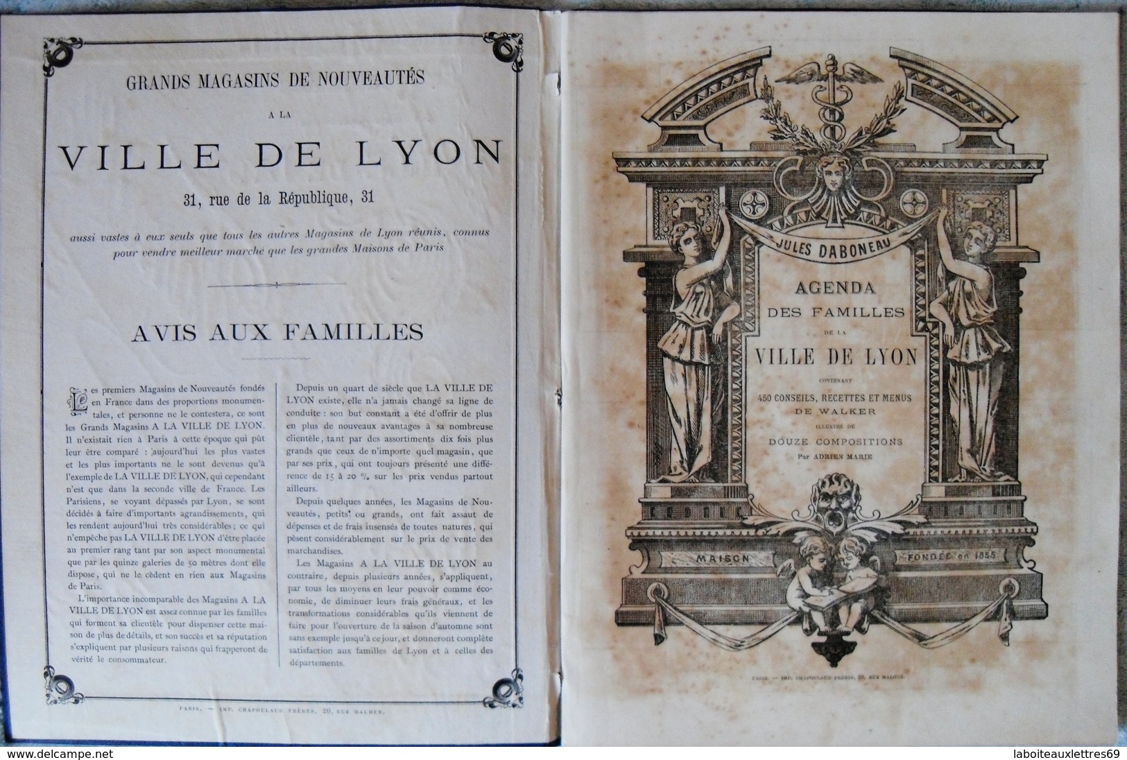 AGENDA DES FAMILLES DE LA VILLE DE LYON -1883 + 2 PHOTOS BLANC ET DEMILLY - Formato Grande : ...-1900