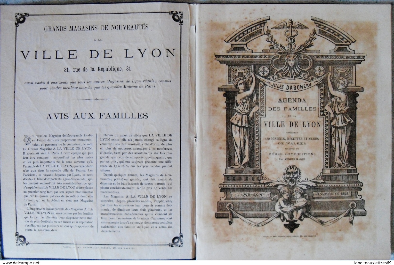 AGENDA DES FAMILLES DE LA VILLE DE LYON -1883 + 2 PHOTOS BLANC ET DEMILLY - Groot Formaat: ...-1900