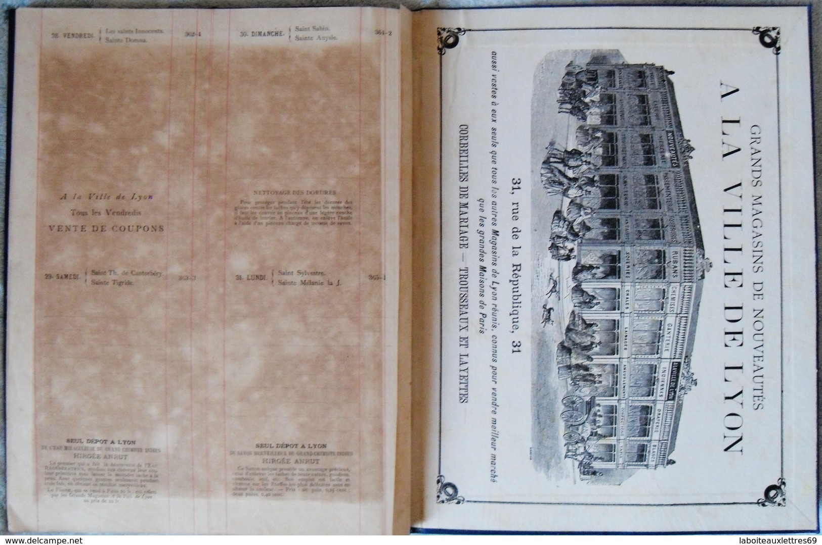 AGENDA DES FAMILLES DE LA VILLE DE LYON -1883 + 2 PHOTOS BLANC ET DEMILLY - Grossformat : ...-1900