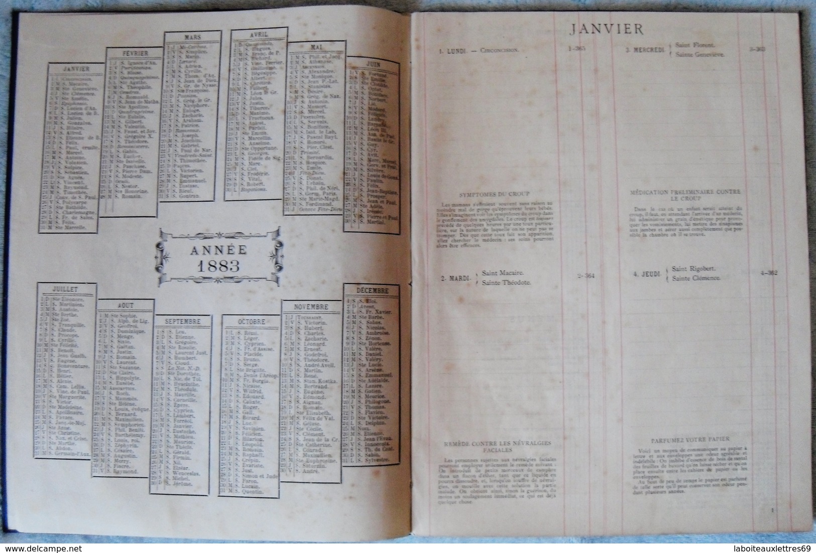 AGENDA DES FAMILLES DE LA VILLE DE LYON -1883 + 2 PHOTOS BLANC ET DEMILLY - Grand Format : ...-1900