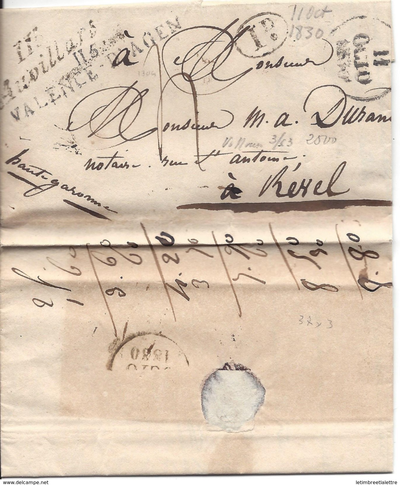 Tarn Et Garonne Cursive De Auvilars ( Valence D'Agen ) Trés Bonne Combinaison - 1801-1848: Précurseurs XIX