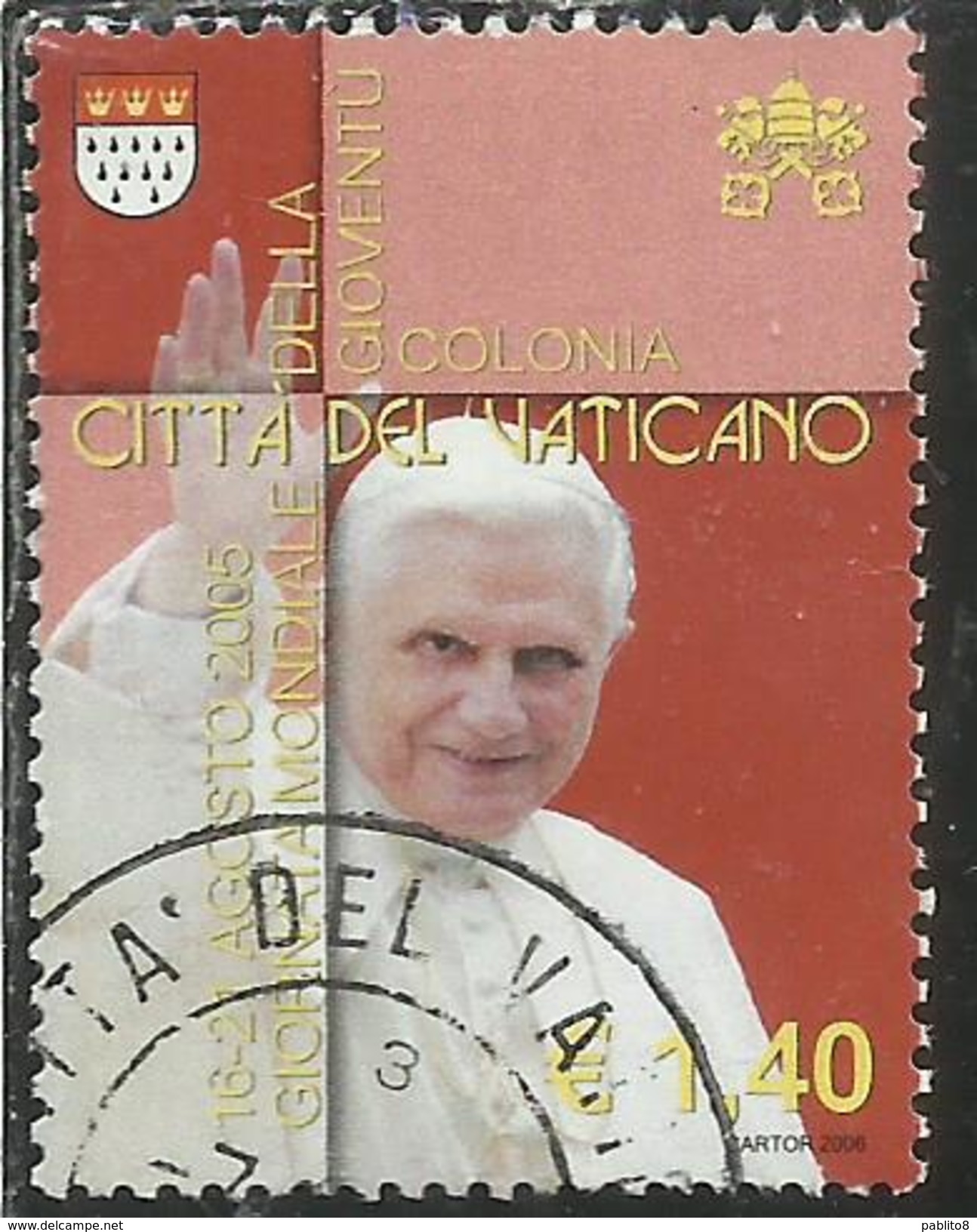 VATICANO VATICAN VATIKAN 2006 VIAGGI DEL PAPA POPE TRAVELS COLONIA &euro; 1,40 USATO USED OBLITERE' - Oblitérés