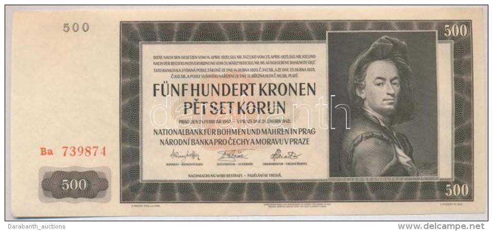 N&eacute;met 3. Birodalom / Cseh-Morva Protektor&aacute;tus 1942. 500K 2. Kiad&aacute;s T:I,I-
German Third Reich /... - Non Classés