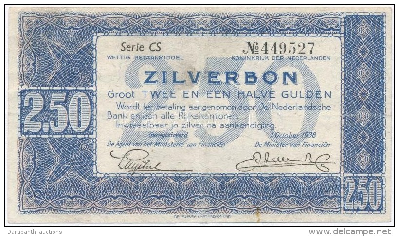 Hollandia 1938. 2 1/2G T:III,III-
Netherlands 1938. 2 1/2 Gulden C:F,VG - Non Classés