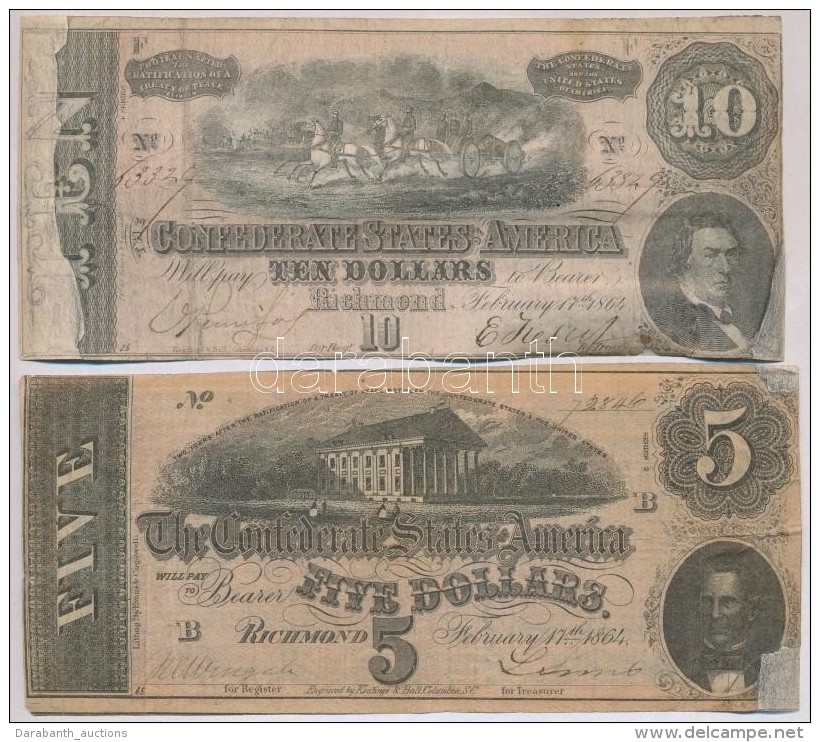 Amerikai Konf&ouml;der&aacute;ci&oacute;s &Aacute;llamok / Virginia / Richmond 1864. 5$ + 10$ T:III-,IV... - Non Classés