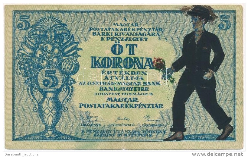 1919. 5K 'Osztr&aacute;k-Magyar Bank...' ElÅ‘lapj&aacute;n G&uacute;nyrajz T:III- - Non Classés