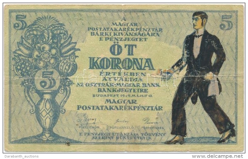 1919. 5K 'Osztr&aacute;k-Magyar Bank...' ElÅ‘lapj&aacute;n G&uacute;nyrajz T:III- - Non Classés