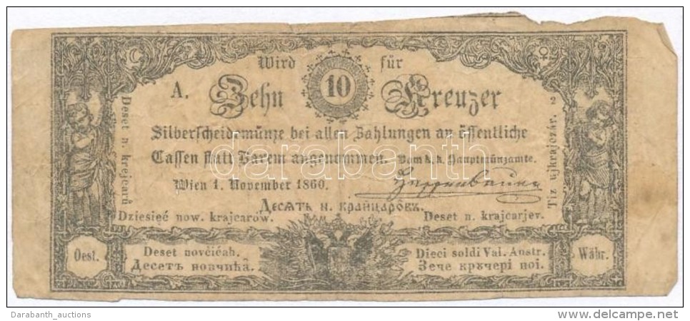 1860. 10Kr 'K. K. Hauptm&uuml;nzamt F&uuml;r Silberscheidem&uuml;nze' Alul K&eacute;tsoros Sz&ouml;veg,... - Non Classés