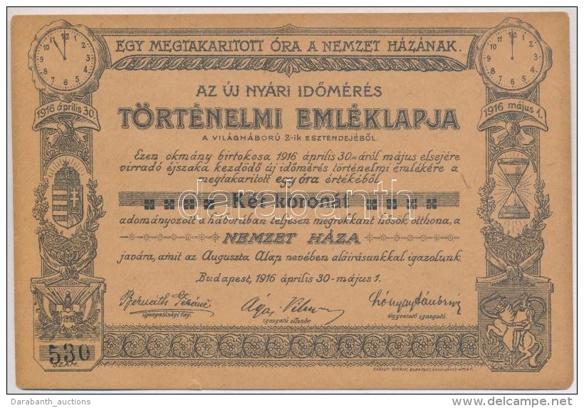 1916. 2K 'Az &uacute;j Ny&aacute;ri IdÅ‘m&eacute;r&eacute;s T&ouml;rt&eacute;nelmi Eml&eacute;klapja'... - Non Classés