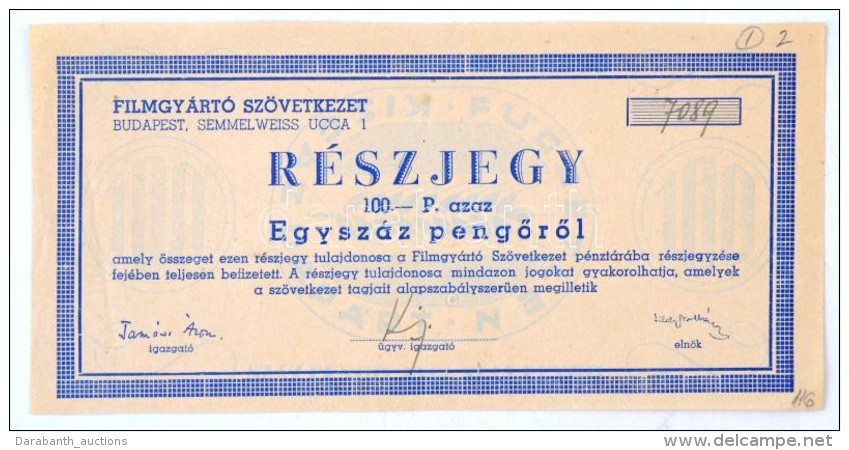 Budapest ~1930. 100P R&eacute;szjegy 'Filmgy&aacute;rt&oacute; Sz&ouml;vetkezet' T:II- - Non Classés