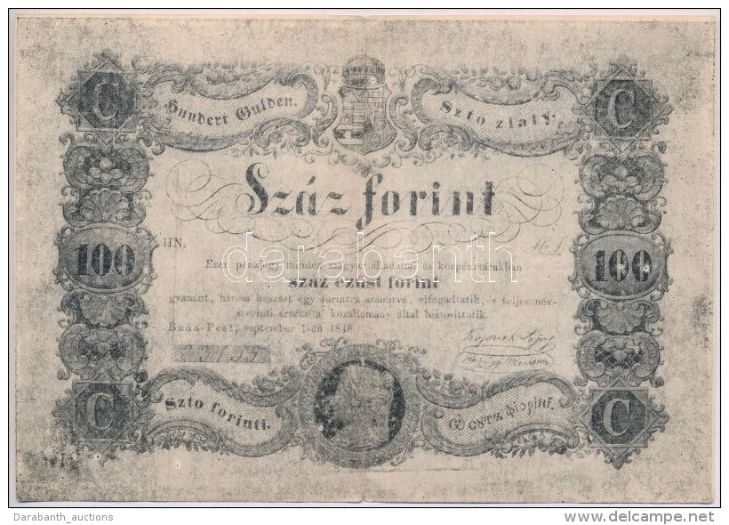 1848. 100Ft 'Kossuth Bank&oacute;' Imit&aacute;ci&oacute;ja, H&aacute;toldal&aacute;n 'Nyomatott A Magyar Nemzeti... - Non Classés