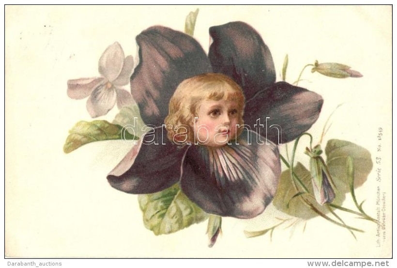 T2 1899 Boy, Floral Litho Greeting Card - Non Classés