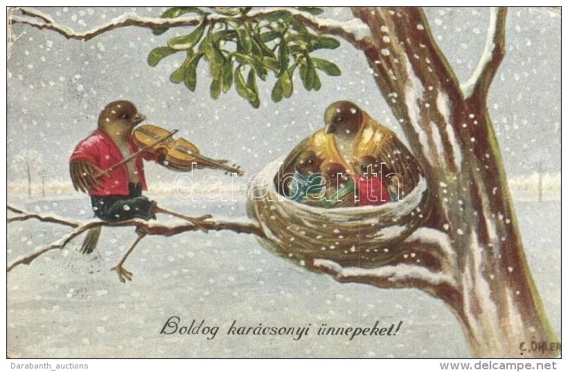 T2/T3 Boldog Kar&aacute;csonyi &Uuml;nnepeket! / Christmas Greeting Card, Birds Playing The Violin, B.K.W.I.... - Non Classés