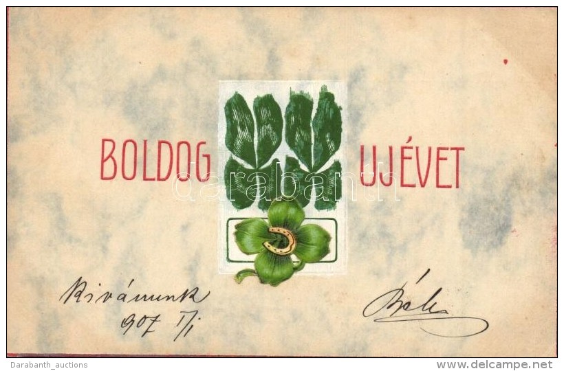 T2 Boldog &Uacute;j&eacute;vet / New Year Greeting, Clovers, Art Nouveau Emb. - Non Classés