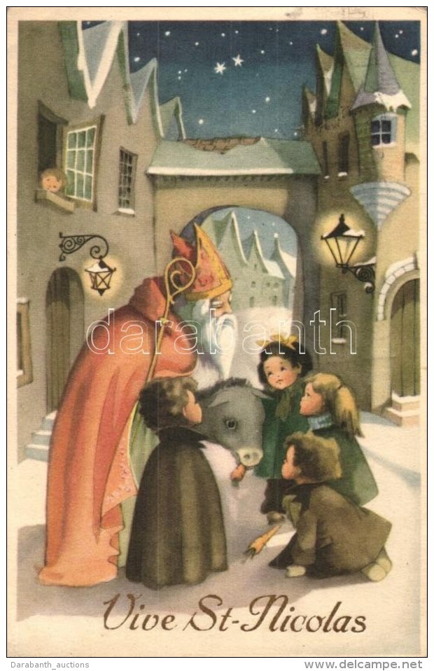 * T2/T3 'Vive St. Nicolas' Saint Nicholas With Children And Donkey, Colorprint B Special 4645/1... - Non Classés