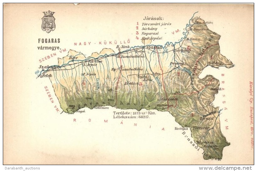 ** T4 Fogaras V&aacute;rmegye T&eacute;rk&eacute;pe, K&aacute;rolyi Gy. Kiad&aacute;sa / Map Of Fogaras County (b) - Non Classés