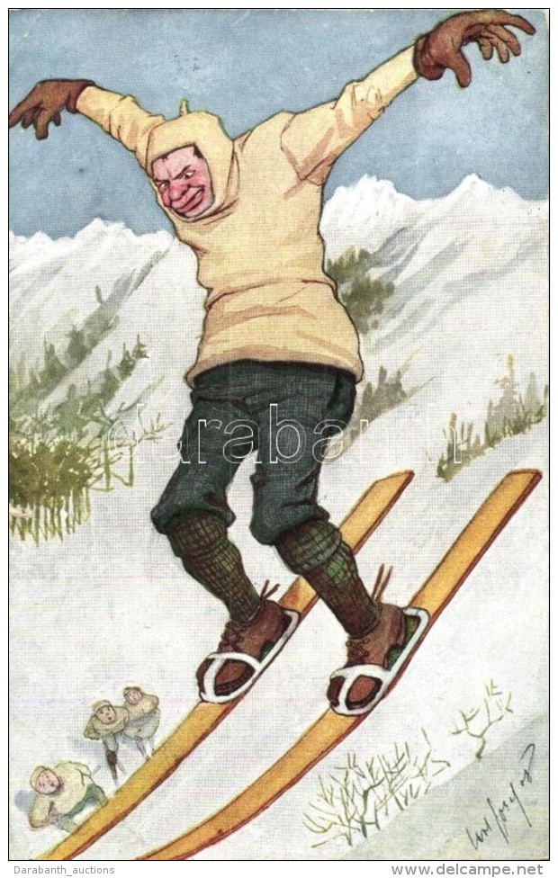 T3/T4 Skiing, Humorous Postcard, B.K.W.I. 412-2. S: Carl Josef (r) - Non Classés