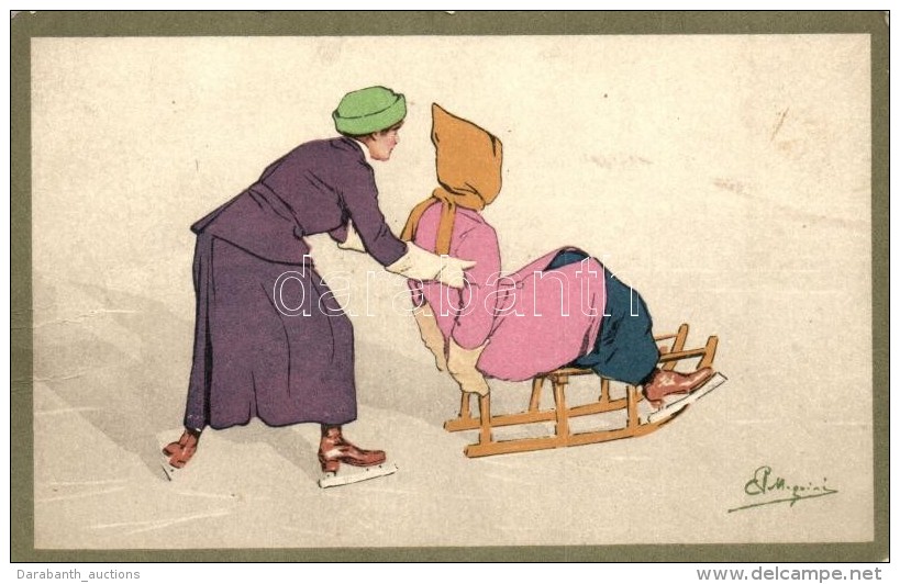 T2 Sledding Ladies, Italian Art Postcard, Vogua &amp; Cie. Editeurs Geneve Suise No. 310. S: Pellegrini - Non Classés