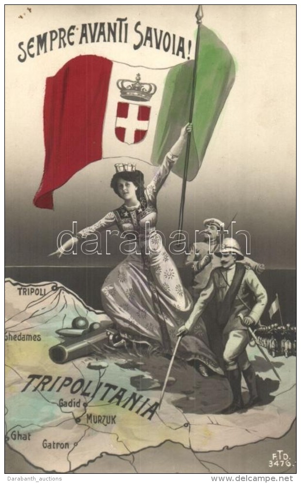 ** T1 Sempre Avanti Savoia / Italian Patriotic Propaganda For The Occupation Of Tripolitania, Elena Of Montenegro - Non Classés