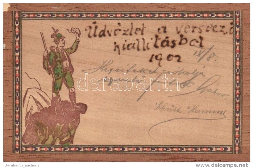 T2/T3 '1902 &Uuml;dv&ouml;zlet A Verseczi Ki&aacute;ll&iacute;t&aacute;sb&oacute;l' Hiker, Wooden Card - Non Classés