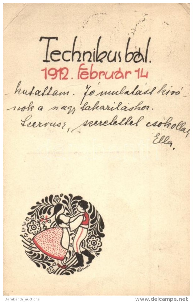 T2/T3 1912-es Technikus B&aacute;l Lapja, Folkl&oacute;r Mint&aacute;val, Studentika / Invitation To The... - Non Classés