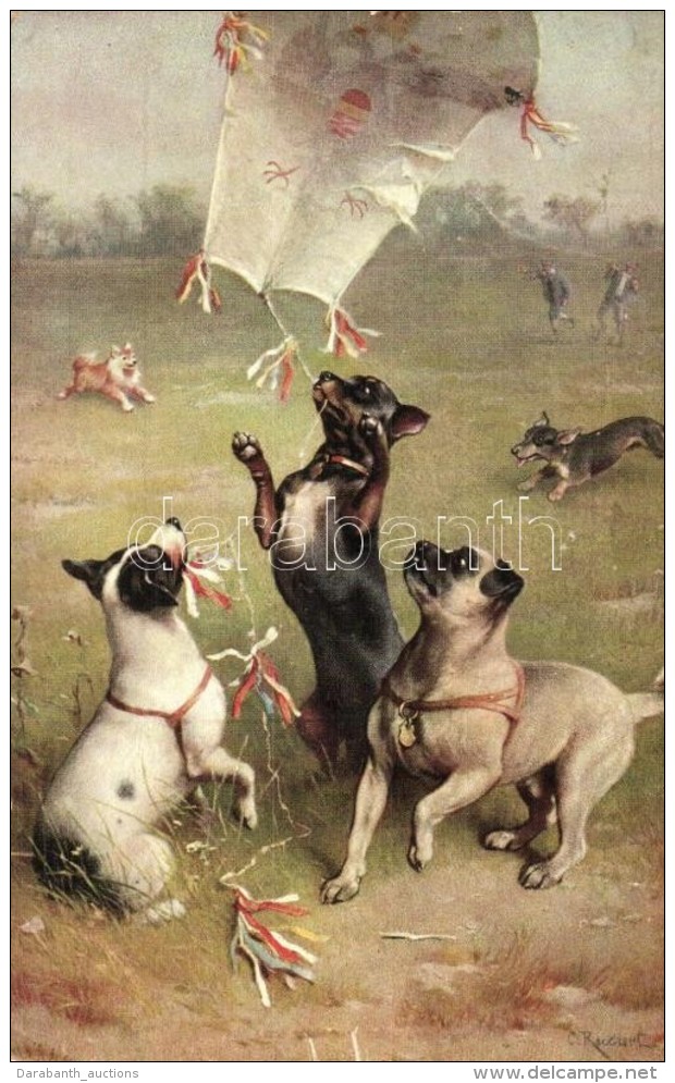 * T2/T3 Dogs Kite-flying, Theo Stroefer Serie 649. No.5 S: Carl Reichert (EK) - Sin Clasificación