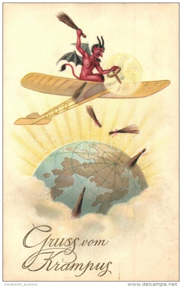 ** T2 Krampus With Airplane Around The Globe, Special 5101. Emb. Litho - Non Classés