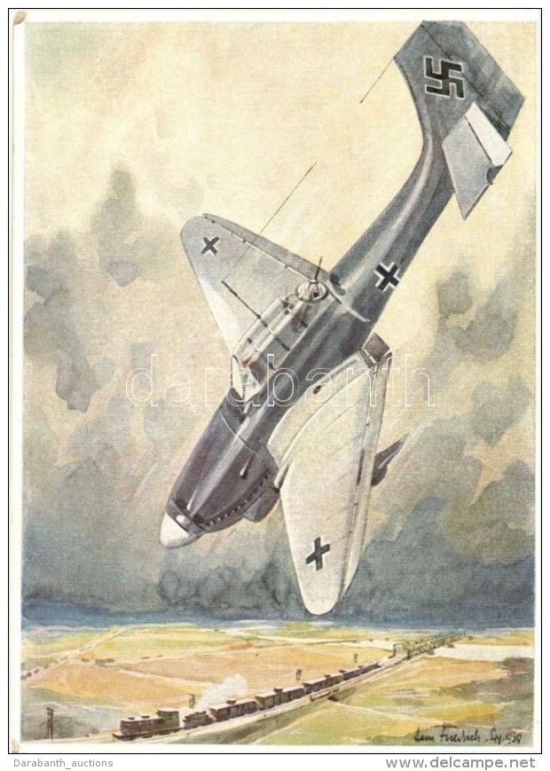 ** T2/T3 Wehrmachts-Postkarten Serie 2, Bild 2, Sturzbomber Angriff Auf Panzerzug / WWII German Military Aircraft... - Non Classés