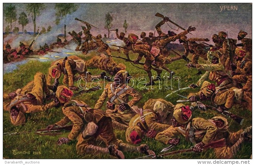 ** T2 Kampf Mit Indischen Truppen (Gurkhas) Bei Ypern / The Battle Of Ypern, Artist Signed - Non Classés