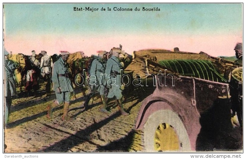 ** T2/T3 Etat-Major De La Colonne Du Soueida / Lebanese Military Postcard, Automobiles, Soldiers (EK) - Non Classés