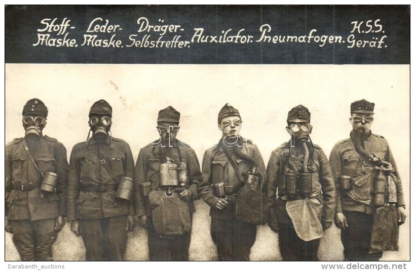 ** T2/T3 Stoff-Maske, Leder-Maske, Dr&auml;ger-Selbstretter, Auxilator, Pneumafogen, HSS Ger&auml;t / WWI Gemran... - Non Classés