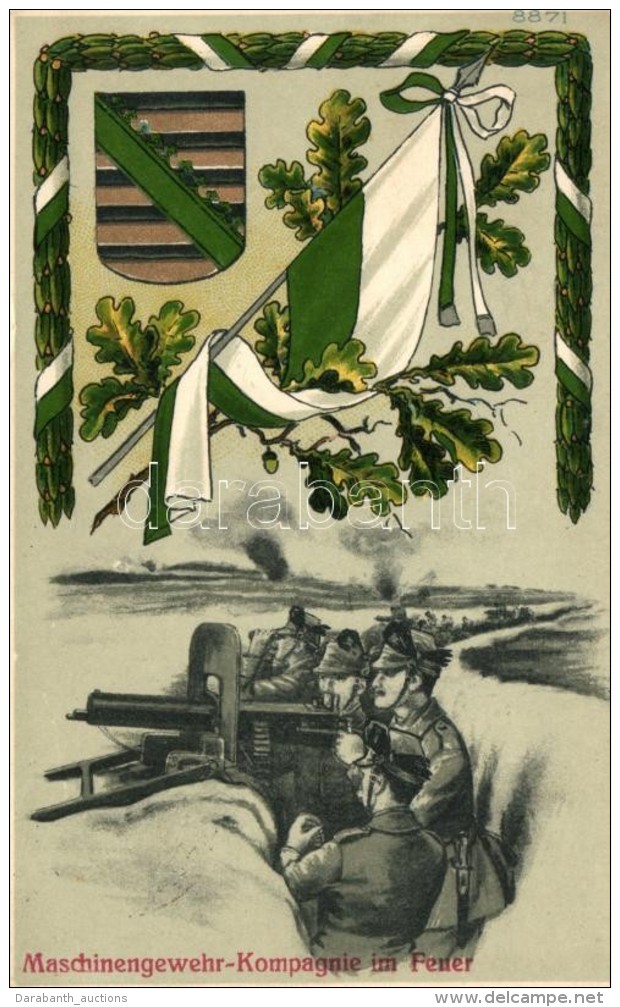 T2/T3 Maschinengewehr-Kompagnie Im Feuer / German Military, WWI Litho Flag - Non Classés