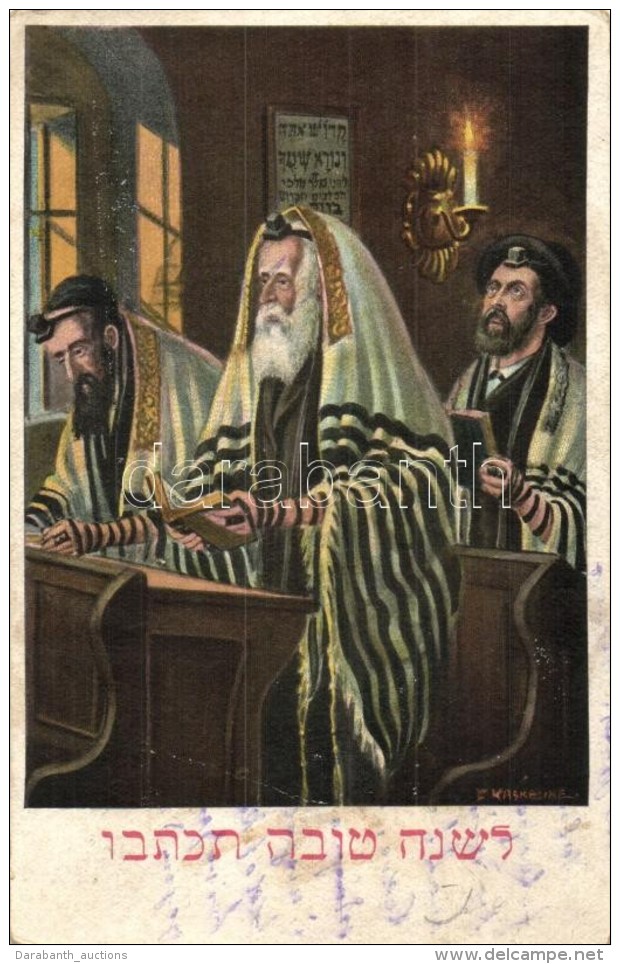 ** T2 Jewish Art Postcard, Judaica, Praying Rabbis, Hebrew Text, L&amp;P 6697/III. S: F. Kaskeline - Non Classés