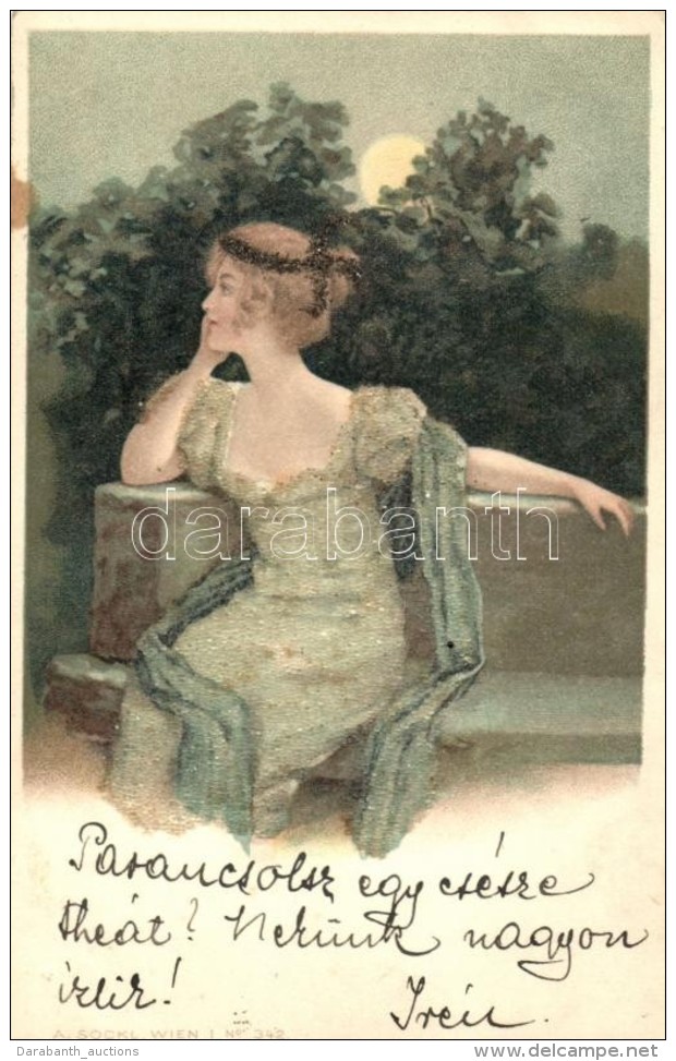 T2 Lady, Litho Postcard With Real Pearl Decoration A. Sockl, Wien No. 342 - Non Classés