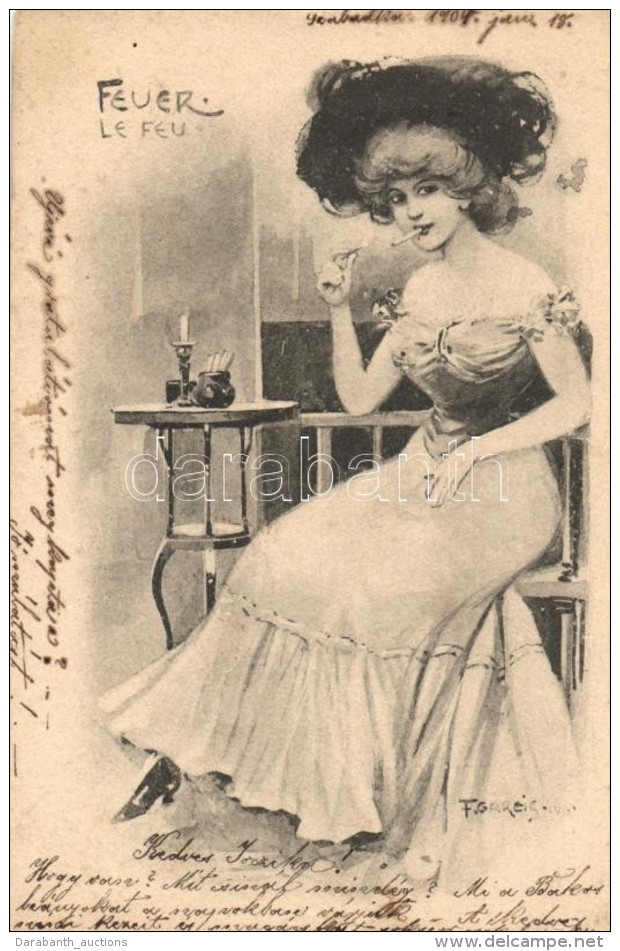 T2 Feur / Le Feu / Smoking Lady, Art Nouveau S: F. Gareis - Non Classés