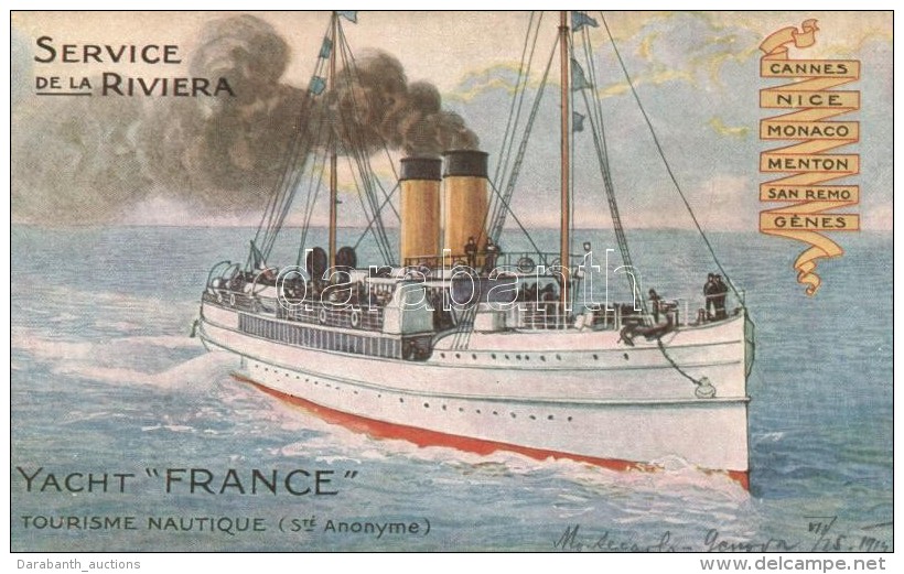 * T1/T2 Yacht 'France' Service De La Riviera, French Steamship - Non Classés